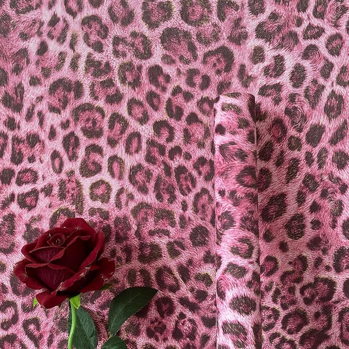 JiffDiff Upgrade Leopard Print Peel and Stick Wallpaper, 17.3" x 1200" Waterproof Removable Self Adhesive Wallpaper, Pink Unique Funky Cheetah Contact Paper for Bedroom, Bathroom, Decor