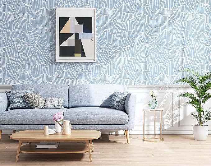 Guvana Blue Wallpaper Peel and Stick Modern Blue and White Contact Paper Coastal Wallpaper Boho Striped Removable Waterproof Wall Paper for Bathroom Laundry Living Room Accent Wall Decor 17.3"×197"
