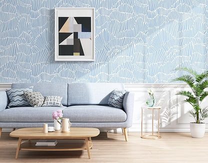 Guvana Blue Wallpaper Peel and Stick Modern Blue and White Contact Paper Coastal Wallpaper Boho Striped Removable Waterproof Wall Paper for Bathroom Laundry Living Room Accent Wall Decor 17.3"×197"