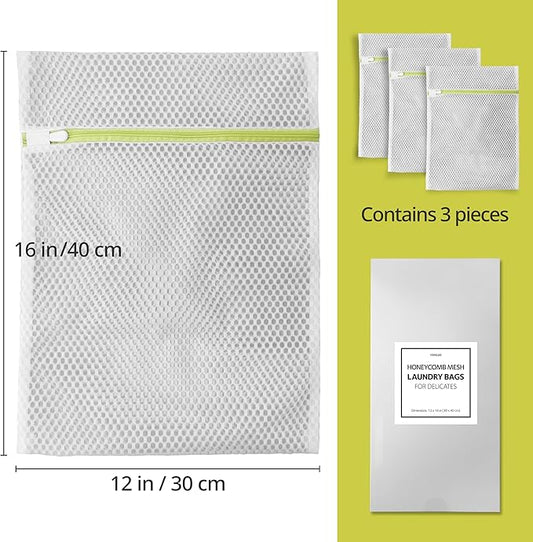 Laundry Bags, 3 Pcs Honeycomb Mesh Laundry Bags for Delicates, 12" x 16"