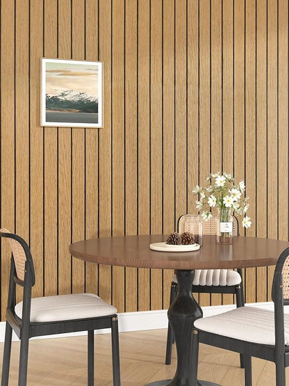 Brown Peel and Stick Wall Panels Soundproof Wood Slat Wall Panels Self Adhesive 11.8"x197" Faux 3D Textured Wood Slat Walls Paneling Removable Vintage Panel Wallpaper for Bedroom RV Decor