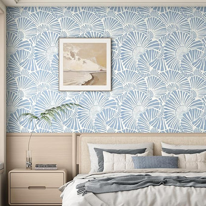 White and Blue Wallpaper Peel and Stick Wallpaper Boho 17.3"×78.8" Modern Wall Paper Removable Self Adhesive Wallpaper for Bedroom Blue Contact Paper for Cabinets Drawers Shelf Home Decor Vinyl Film