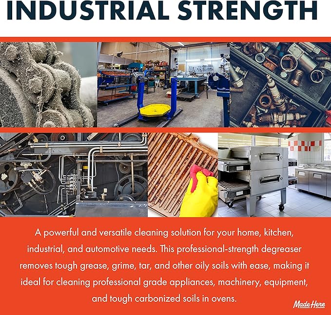 Made Here Co. Professional Strength Degreaser for Kitchens, Industrial pH Neutral and Biodegradable Easy Spray & Wipe,Lemongrass Scent,Safely Responsible for People and Environment,packaging may vary