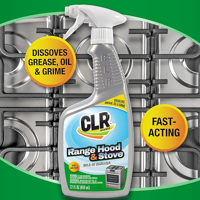 CLR Brands Range Hood & Stove Build Up Degreaser, 22 fl. oz., Fast Acting, Non Abrasive Cleaner, Works on Glass Stove Tops, Oven Racks, BBQ Grills and More