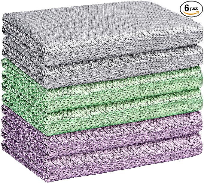 HOMEXCEL Microfiber Glass Cleaning Cloths-6PK, 16"x14" Lint Free Window Cleaning Cloth, Glasses, Mirrors, Screens, Stainless Steel, Premium Magic Cleaning Cloth for Glass and Window Cleaner