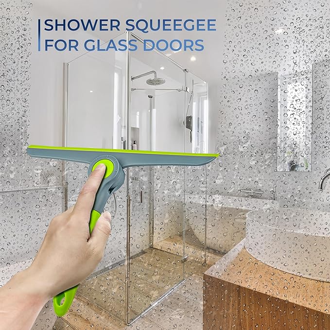 DSV Standard 10" Heavy Duty Green, Grey Window Cleaning Squeegee, Handheld Squeegee for Glass Doors, Windows, Car Windshields & More