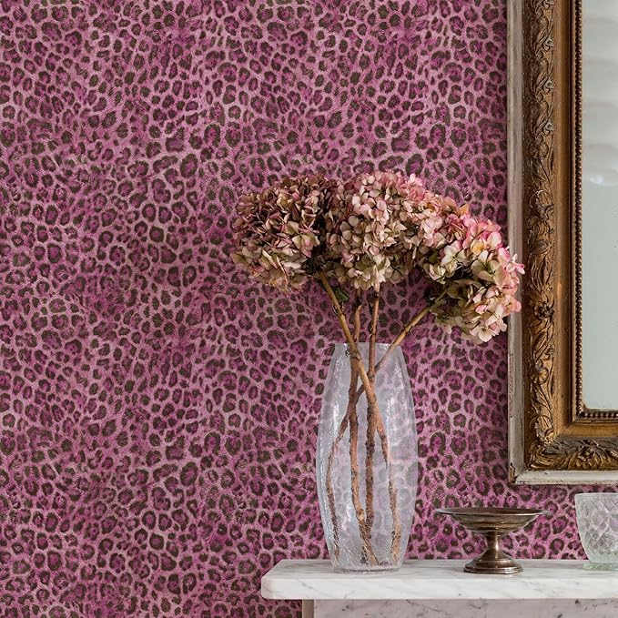 JiffDiff Upgrade Leopard Print Peel and Stick Wallpaper, 17.3" x 400" Waterproof Removable Self Adhesive Wallpaper, Pink Unique Funky Cheetah Contact Paper for Bedroom, Bathroom, Decor