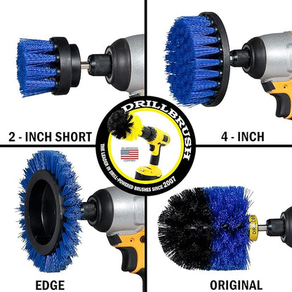 Drillbrush Blue – Boat Cleaning Drill Brush Attachment Set – Aluminum - Wood - Personal Watercraft Detailing - Fiberglass Hull Cleaning Kit - Kayak Accessories - Deck Brush