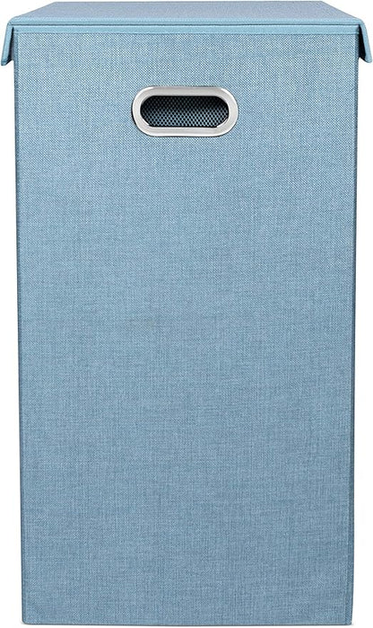 BIRDROCK HOME Laundry Hamper with Lid | Removable Bags for Sorting Clothes | Sectioned Laundry Basket for Bedroom & Bathroom | Collapsible Storage Bin with Cover | Double, Light Blue