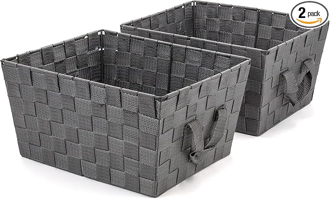 Brookstone Woven Shelf Basket Organize for Shelves, Storage Basket for Organizing Home, Pantry Organizers and Storage Bins - 2 Pack - Dark Grey