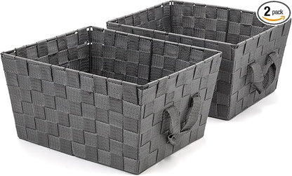 Brookstone Woven Shelf Basket Organize for Shelves, Storage Basket for Organizing Home, Pantry Organizers and Storage Bins - 2 Pack - Dark Grey