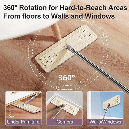 JOYMOOP Mop and Bucket Set (Beige & Blush Brown) with Extension Handle, Ideal for Floor, Window, and Wall Cleaning - Includes 3 Washable Microfiber Pads for Wet and Dry Use