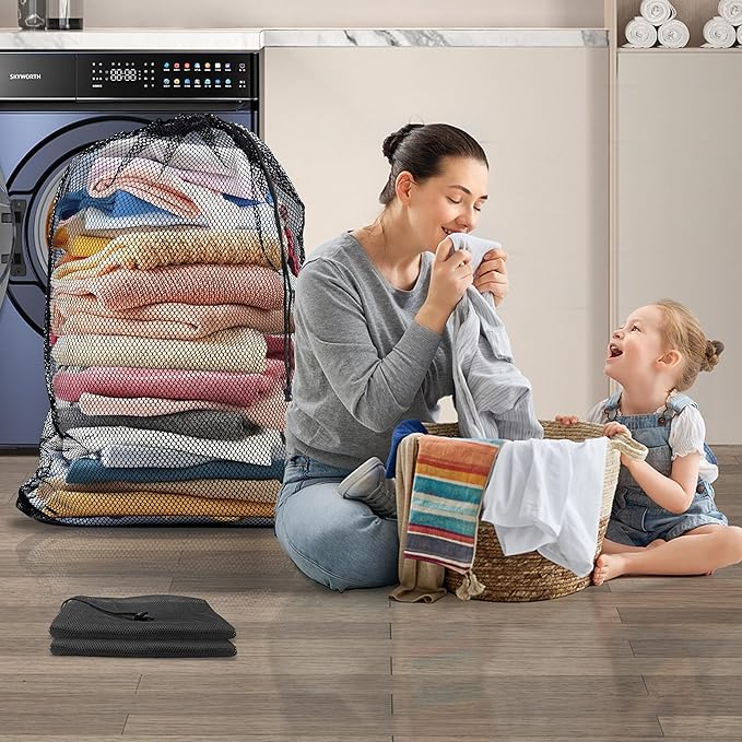 6 Pcs Mesh Laundry Bags for Delicates with Premium, Drawstring Laundry Bag, Blouse, Bra, Hosiery, Stocking, Underwear, Lingerie (Black)
