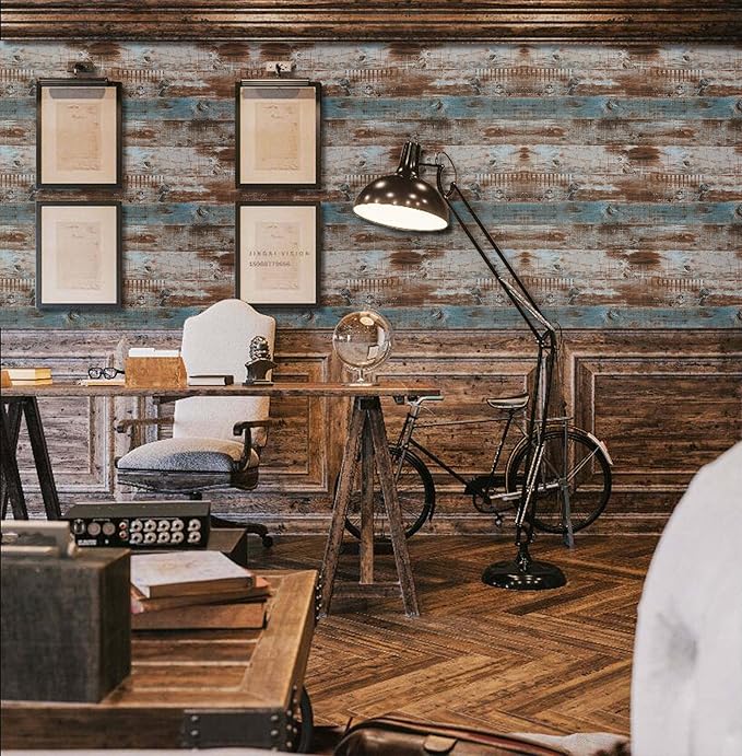 Dimoon 197''x17.7'' Thicken Wood Peel and Stick Wallpaper Waterproof Wood Contact Paper Wood Wall Paper Removable Self Adhesive Faux Rustic Wood Grain Texture Vintage Panel Wall Covering Vinyl Roll