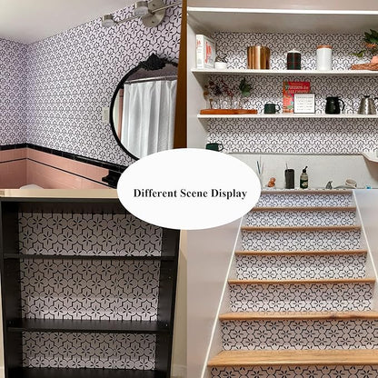 GloryTik Geometry Black/White Textured Wallpaper 17.7x393.7in, Removable Modern Trellis Decorative Contact Paper for Cabinets, Kitchen, Bathroom Walls