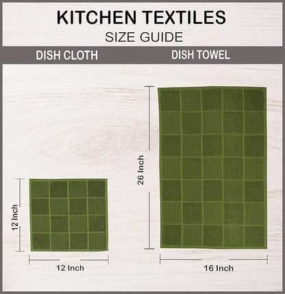 AMOUR INFINI Kitchen Towels Pack of 4 Absorbent, Quick Drying Premium Terry Cotton Dish Towel with Hanging Loop 16x28 Inch Hand & Tea Towels (Green)