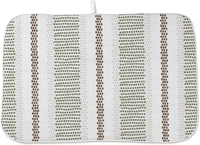 Boho Dish Drying Mat 18x24 Inches For Kitchen Counter Absorbent Modern Abstract Green Brown Stripes Polka Dot Kitchen Drying Mat Pad For Home Kitchen,Dining Room,Office Decoration