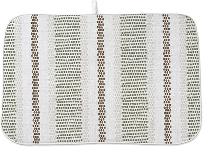 Boho Dish Drying Mat 18x24 Inches For Kitchen Counter Absorbent Modern Abstract Green Brown Stripes Polka Dot Kitchen Drying Mat Pad For Home Kitchen,Dining Room,Office Decoration