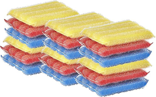 Nylon Kitchen Scrubber, Heavy Duty, Hand Friendly Scouring Sponge for Sink, Pot, Dish Washing Scrubber Non-Scratch, Kosher, 18 Pack, Blue-Red/Pink-Yellow by Superio