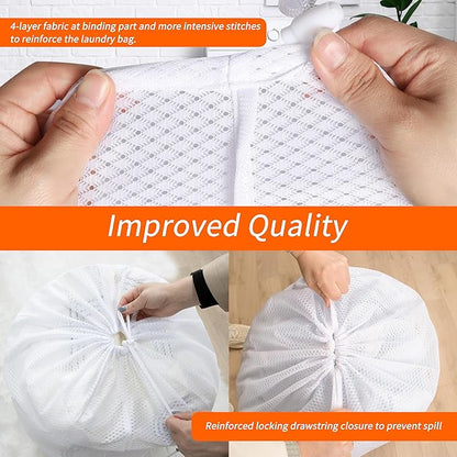 Polecasa 24 x 36 inches Extra Heavy Duty Large Mesh Laundry Bags with Drawstring Closure & ID Tag, Storage Bag for College, Travel, Sports, Dorms, White