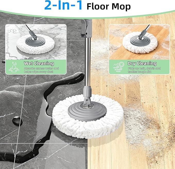 2026 Upgraded Gen 2 Spin Mop and Bucket Set with 4 Swivel Wheels for Easy Rolling, Separates Clean & Dirty Water, Floor Mop with 6 Washable Mop Heads for Wood, Tile, Vinyl, Baseboards - Pink