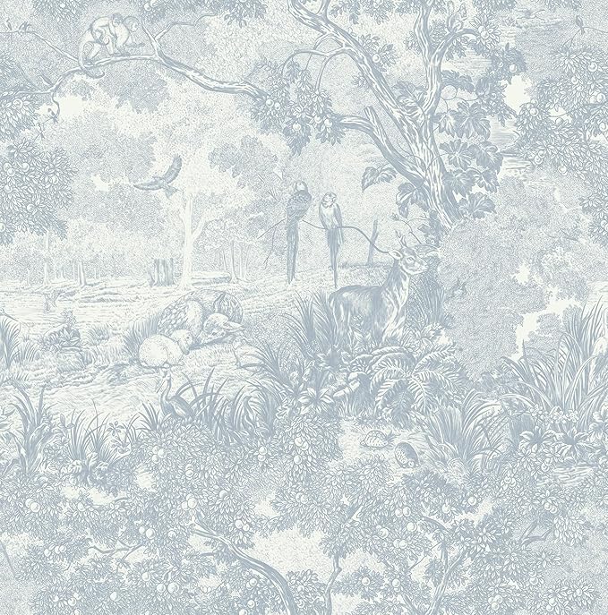 Ismoon Vintage Wallpaper Peel and Stick Blue Neutral Wallpaper 17.3in x6.56ft Forest Animals Contact Paper for Bedroom Thicken Waterproof Self-Adhesive Wall Paper Removable Renter Friendly Vinyl