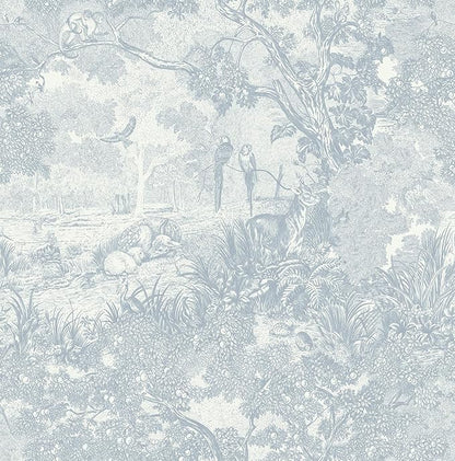 Ismoon Vintage Wallpaper Peel and Stick Blue Neutral Wallpaper 17.3in x6.56ft Forest Animals Contact Paper for Bedroom Thicken Waterproof Self-Adhesive Wall Paper Removable Renter Friendly Vinyl