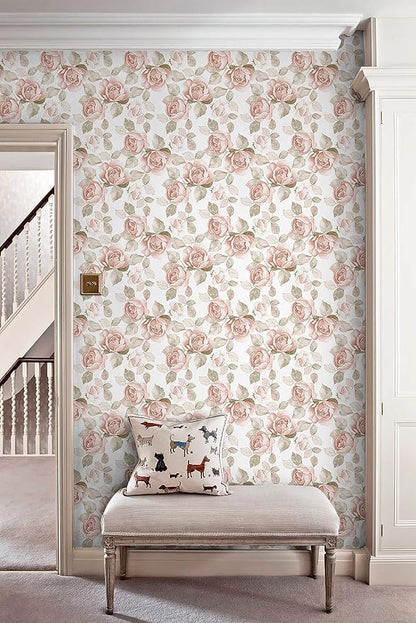 Heroad 16.1''x393'' Vintage Floral Peel and Stick Wallpaper Flower Contact Paper Retro Wall Paper Waterproof Removable Self Adhesive Wallpaper for Bedroom Living Room Cabinet Rose Decor Vinyl Roll