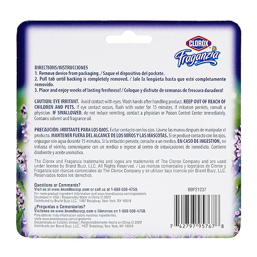 Clorox Fraganzia Small Rooms Air Freshener, Lavender with Eucalyptus - Peel & Place Air Freshener, No-Plug, Battery-Free for Closets, Laundry Room, Entry Way, Bathroom, 0.25 Fl Oz Each, 2 Count