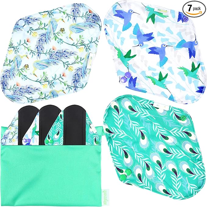 Wegreeco Reusable Menstrual Pads - Soft Cloth Sanitary Pads | Gentle Panty Liners - 6 Pack with 1 Cloth Mini Wet Bag (Small, Peacock)