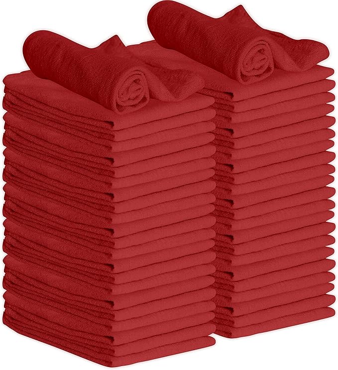 GREEN LIFESTYLE 50 Pack 12x14 Red Shop Towel 100% Cotton, Super Absorbent and Durable for Car, Reusable