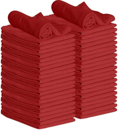 GREEN LIFESTYLE 50 Pack 12x14 Red Shop Towel 100% Cotton, Super Absorbent and Durable for Car, Reusable