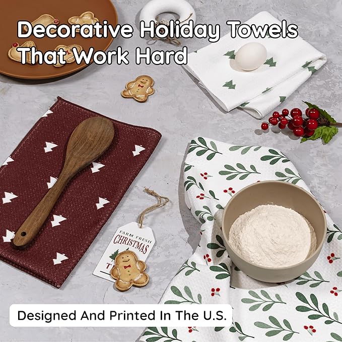 Christmas Kitchen Towels Set of 3 Mistletowed – Microfiber Waffle Weave Dish Towels 16x24, Super Absorbent & Lint-Free Holiday Kitchen Towels for Drying, Cleaning & Christmas Décor
