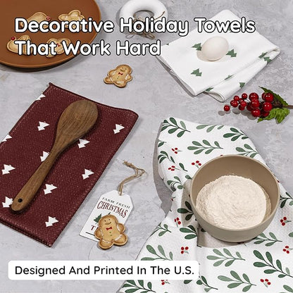 Christmas Kitchen Towels Set of 3 Mistletowed – Microfiber Waffle Weave Dish Towels 16x24, Super Absorbent & Lint-Free Holiday Kitchen Towels for Drying, Cleaning & Christmas Décor