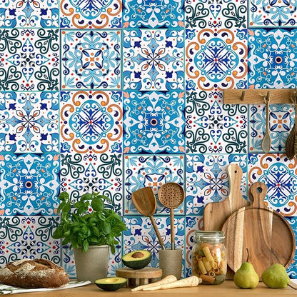 AM AMAONM 10pcs 20x20cm Removable Square Vintage Floral Pattern Tile Stickers 3D Decorative Peel and Stick Vinyl Self Adhesive Wall Tiles Decor Decals for Kitchen Backsplash Bathroom Furniture (G)
