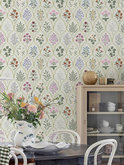 Dimoon 78.7"x17.3" Peel and Stick Wallpaper Floral Vintage Contact Paper Modern Removable Wallpaper Boho Beige Pink Self Adhesive Wall Paper for Cabinets Drawers Bathroom Bedroom Thicken Vinyl Roll