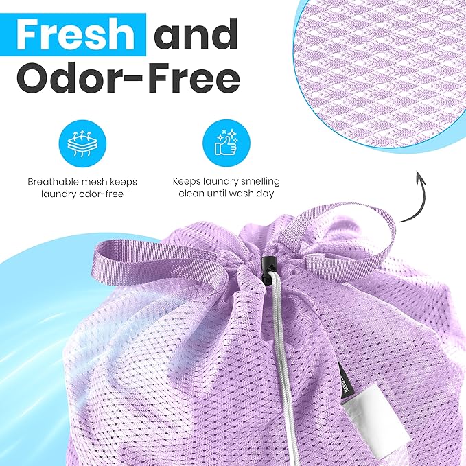 Handy Laundry Mesh Laundry Bag 24 x 36 Inches - Extra Large Heavy Duty Bag with Handles & Shoulder Strap, Breathable, Machine Washable for Dorm, Travel, Bedding & Storage - Purple