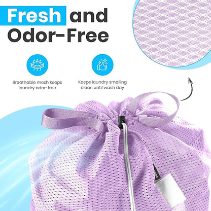 Handy Laundry Mesh Laundry Bag 24 x 36 Inches - Extra Large Heavy Duty Bag with Handles & Shoulder Strap, Breathable, Machine Washable for Dorm, Travel, Bedding & Storage - Purple