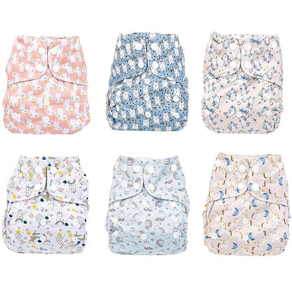 Simple Being Reusable Cloth Diapers, Double Gusset, One Size Adjustable, Washable Soft Absorbent, Waterproof Cover, Eco-Friendly Unisex Baby Girl Boy, six 4-Layers Microfiber Inserts (Unicorns)