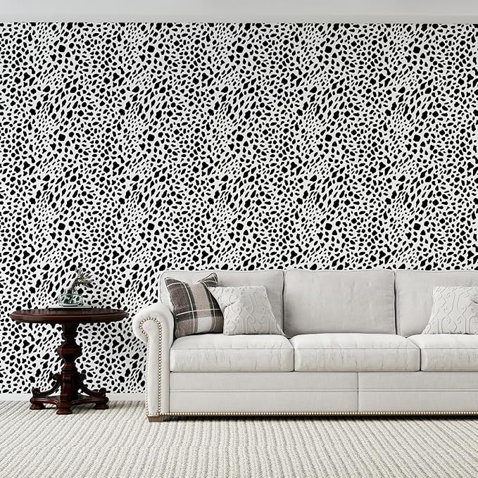 Vinjiasin Black and White Dalmatian Peel and Stick Wallpaper – Modern Spot Print Removable Wallpaper for Bedroom, Nursery, Bathroom & Accent Walls, Self Adhesive Waterproof Wall Decor,17"x 200"