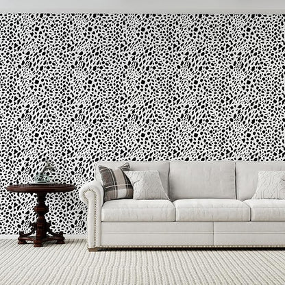 Vinjiasin Black and White Dalmatian Peel and Stick Wallpaper – Modern Spot Print Removable Wallpaper for Bedroom, Nursery, Bathroom & Accent Walls, Self Adhesive Waterproof Wall Decor,17"x 200"