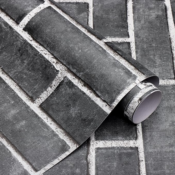 HeloHo 196.8"X17.7" Grey Brick Wallpaper Peel and Stick Self-Adhesive Removable 3D Textured Wall Paper for Kitchen Backsplash Living Room Bedroom Decor