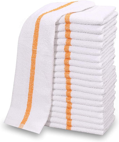 12 PC New Cotton Blend White Restaurant Bar Mops Kitchen Towels (1 Dozen) (12, Gold Stripe)