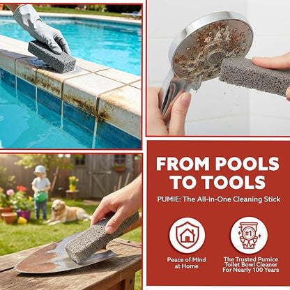 PUMIE Pumice Scouring Stick for Cleaning Toilet Rings Stain & Hard Water Rings, Tough Bathroom, Pools & Tubs, Extra Strong Heavy Duty Pumice Stone for Toilet Cleaning, Rust, Grills & Ovens- Pack of 12