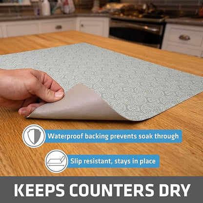 Drymate Jumbo XL Dish Drying Mat (19”x24”), Low-Profile, Super Absorbent, Quick Dry Fabric, Waterproof & Slip-Resistant, for Kitchen Counter, Trimmable, Easy to Clean (USA Made)(Tan)