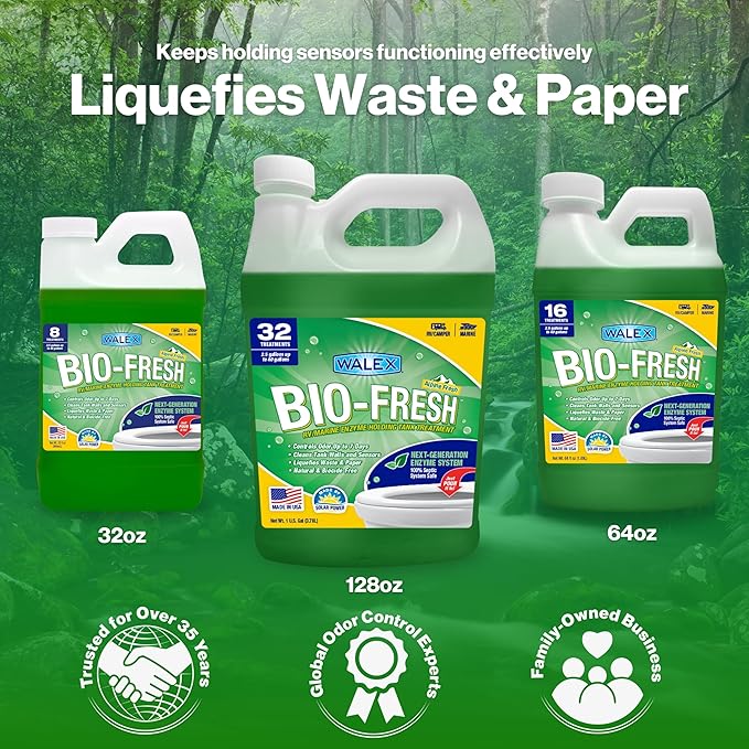 Walex Bio-Fresh Liquid Enzyme Holding Tank Treatment for RV, Camper & Marine - Black Water Tank Deodorizer, Liquifies Waste & Toilet Paper, Septic Tank Safe, Biocide-Free, Alpine Fresh, 32oz