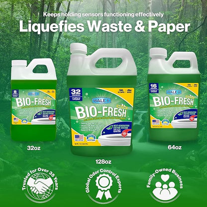 Walex Bio-Fresh Liquid Enzyme Holding Tank Treatment for RV, Camper & Marine - Black Water Tank Deodorizer, Liquifies Waste & Toilet Paper, Septic Tank Safe, Biocide-Free, Alpine Fresh, 1 Gallon