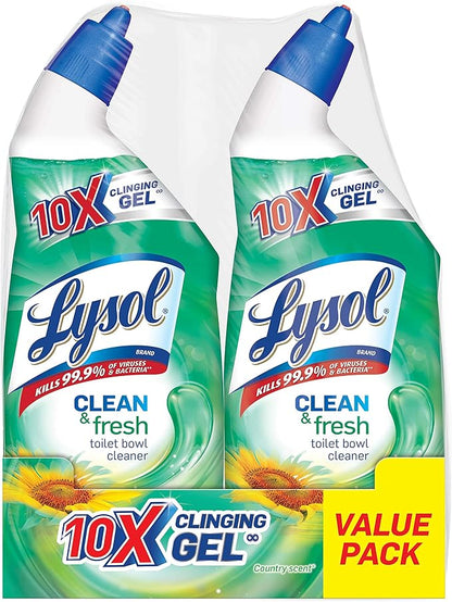 Lysol Power & Fresh Cling Toilet Bowl Cleaner Value Pack, Country Scent, 48 oz