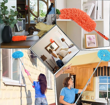 Fan Cleaner Duster (2-Pack) – Extendable Ceiling Fan Cleaner with Orange Microfiber Flexible Head, Long Handle Duster for Ceilings, Walls & Corners, No Ladder Needed