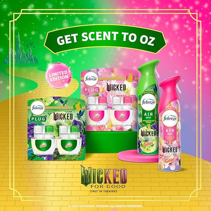 Febreze Plug In Air Freshener, "Wicked: For Good" Limited Edition Odor-Fighting Scented Oil Refill, Air Fresheners for Home and Bathroom and Kitchen, Long Lasting, Wonderfullest Woods, 2 Count